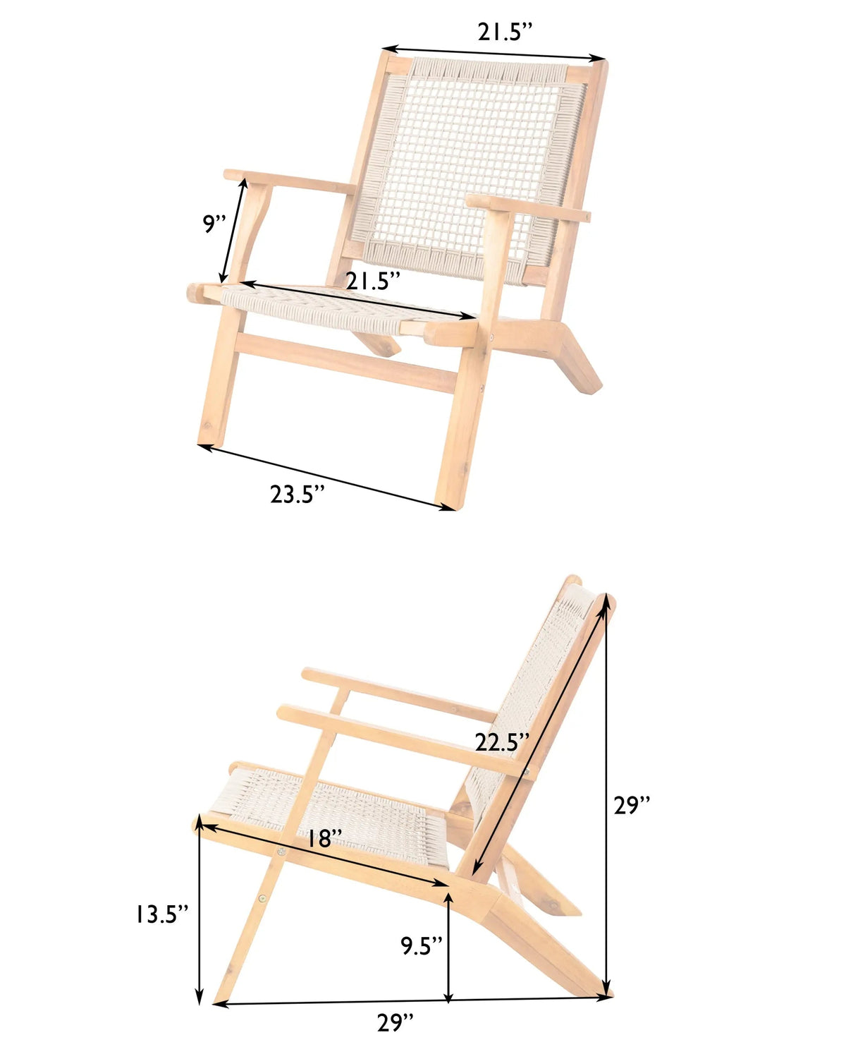 Vega Natural Stain Outdoor Chair in Ecru Cording