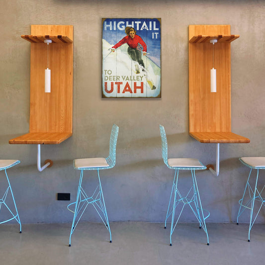 Hightail It: Female Skier - Wood & Metal Wall Art