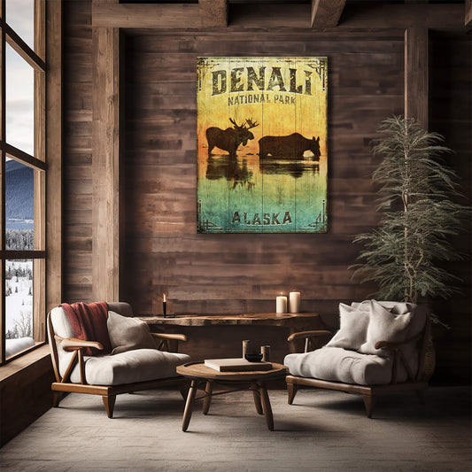 Alaskan Twilight: Moose in Denali - Wood & Metal Wall Art