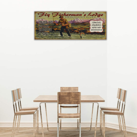 Fly Fisherman's Lodge - Wood & Metal Wall Art