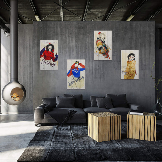 Winter Fashion Postcard: Color Block Coat - Wood & Metal Wall Art