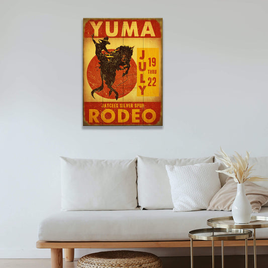 Yellow and Red Rodeo Sign - Wood & Metal Wall Art