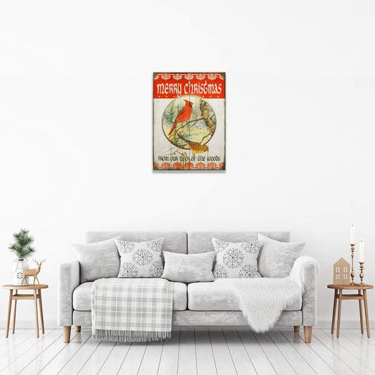 Merry Christmas Cardinals - Wood & Metal Wall Art