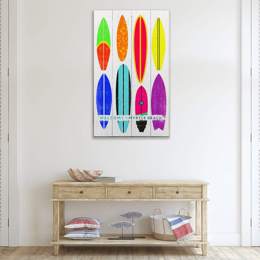 Beachside Boards: Vertical - Coastal Surf Art