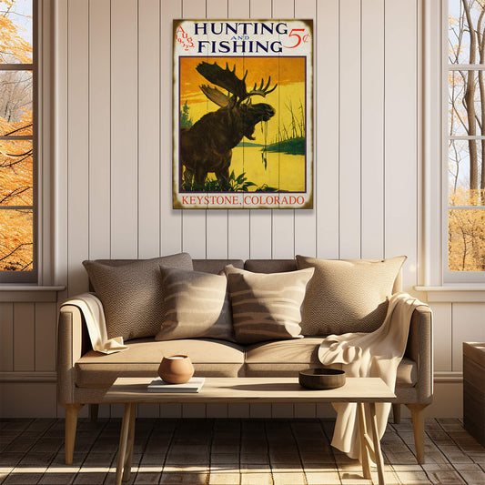Hunting and Fishing Moose: Personalized - Wood & Metal Wall Art
