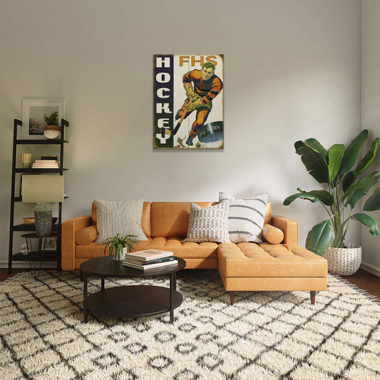 Slap Shot Hockey Player - Wood & Metal Wall Art