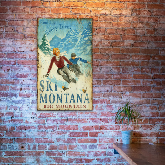 Ski Montana: Find Joy in Every Turn - Wood & Metal Wall Art