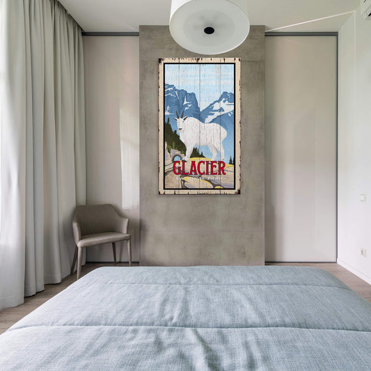 Mountain Goat at Glacier National Park: Distressed Finish - Wood & Metal Wall Art