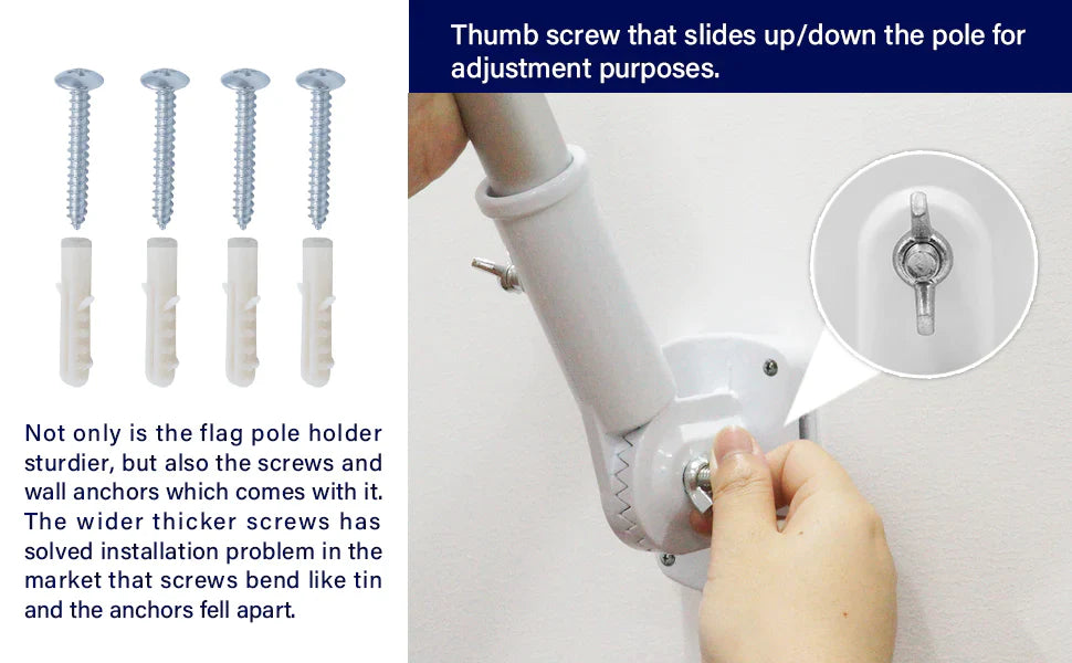 Adjustable Flagpole Bracket β 13 Position Aluminum Mount for House | White