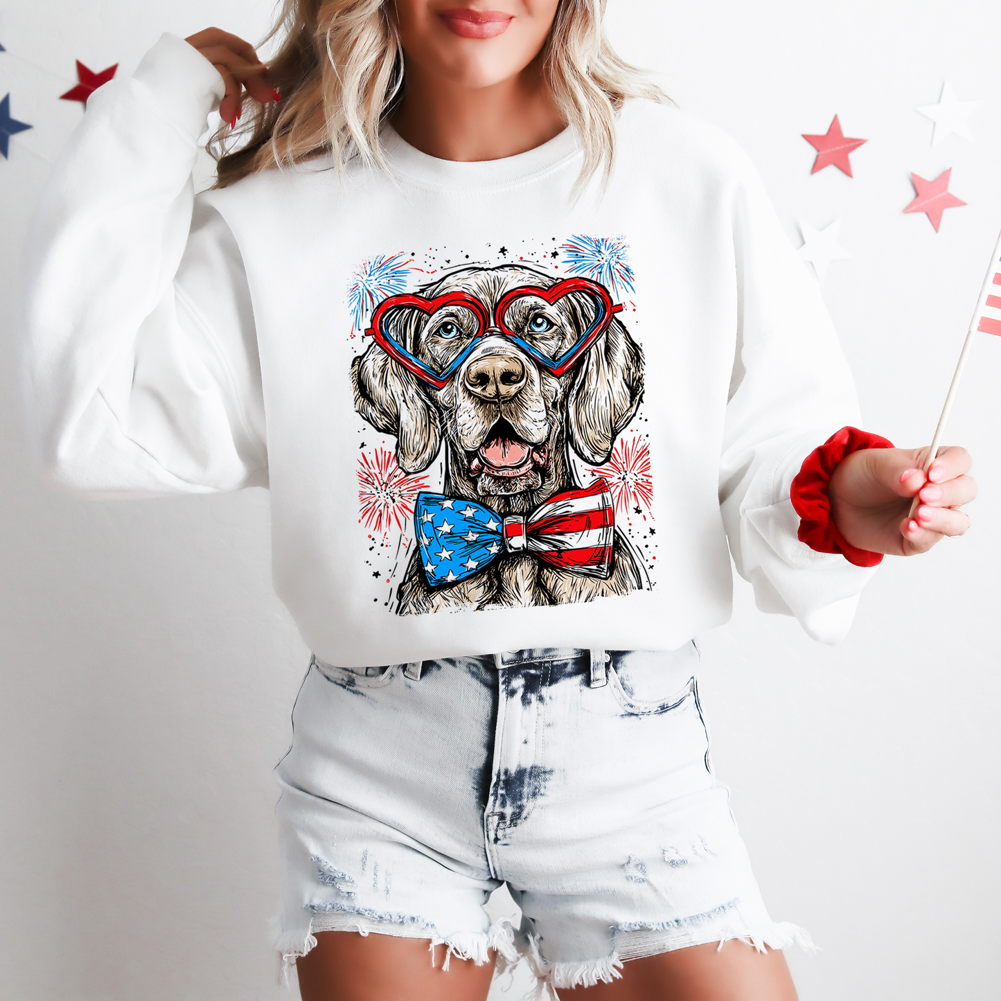 Weimaraner Patriotic Dog USA American Flag 4th of July Pet Lover Land of The Free Sweatshirt