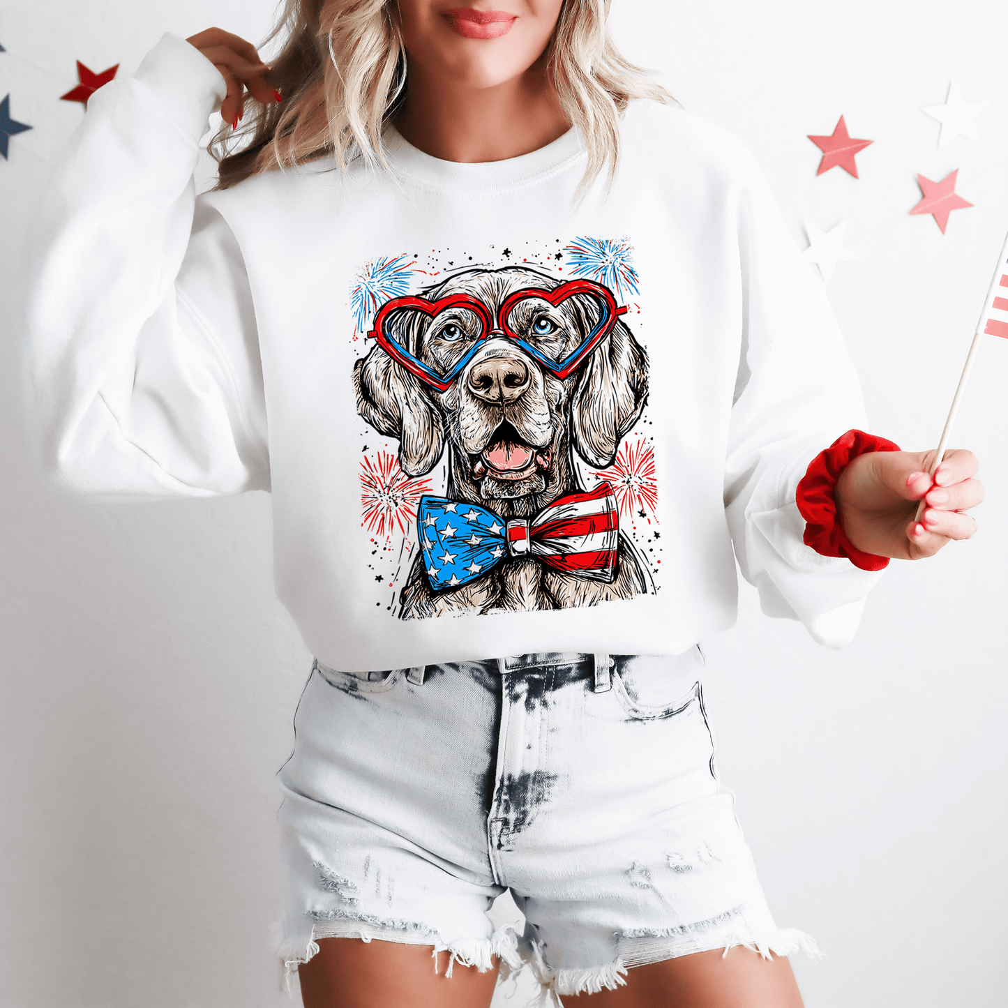 Weimaraner Patriotic Dog USA American Flag 4th of July Pet Lover Land of The Free Sweatshirt
