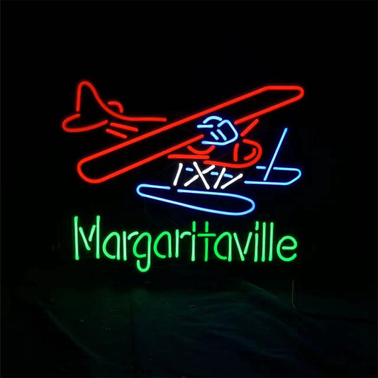 Wright Airplane Margaritaville Neon Sign with Metal Grid Backing