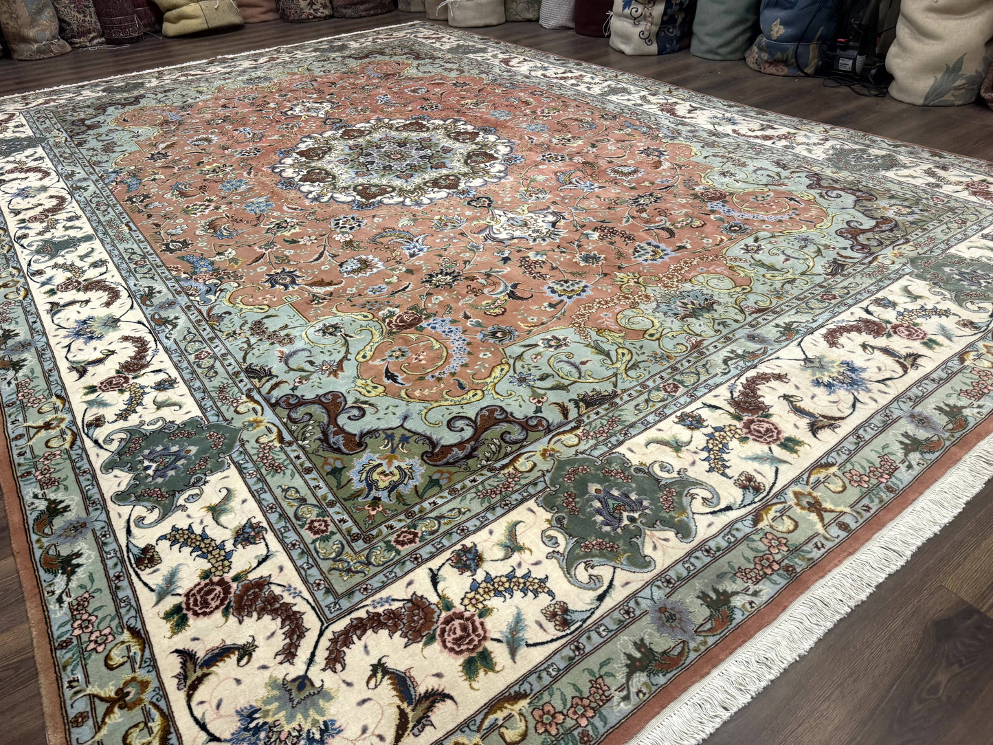 Palace Size Persian Tabriz Rug 12x17, Medallion Carpet, Fine 250 KPSI, Stunning