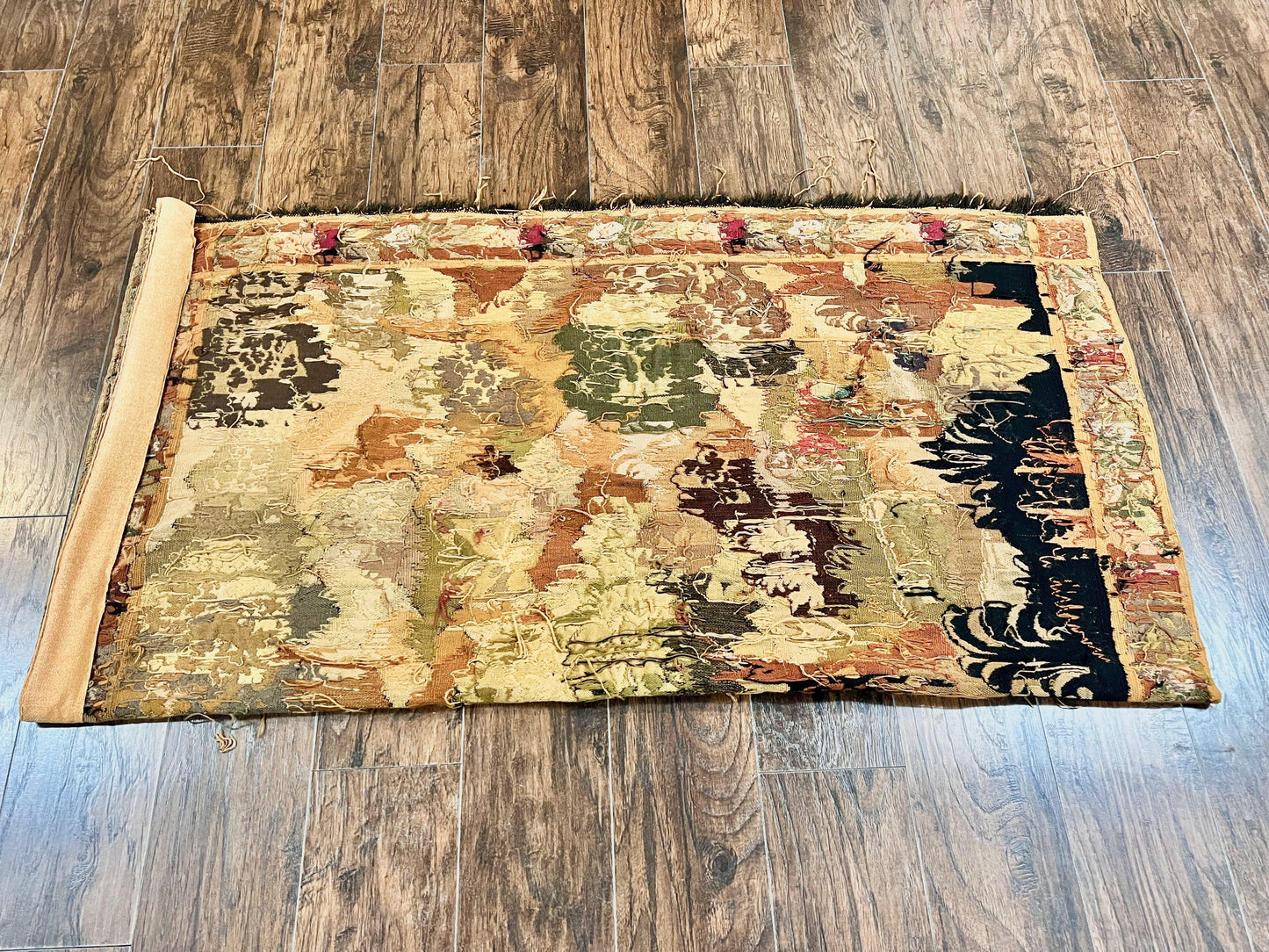 Antique French Tapestry 6x5 ft, European Handmade Wool Aubusson Weave Vintage Tapestry