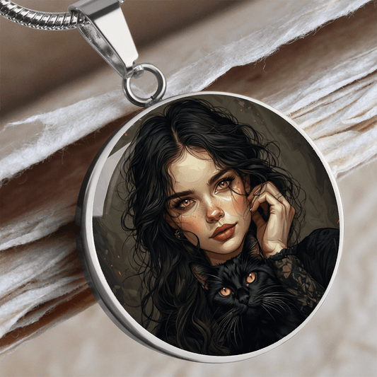 Amber Eyed Cat Lady Necklace for Cat Lovers