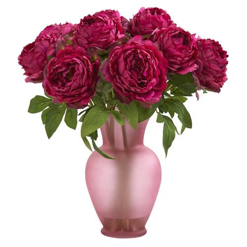 18" Peony Artificial Arrangement in Rose Colored Vase
