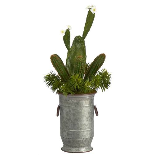 33" Cactus Succulent Artificial Plant in Vintage Metal Planter