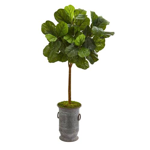 46" Fiddle Leaf Artificial Tree in Vintage Metal Planter (Real Touch)
