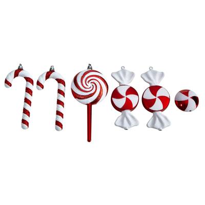7" Assorted Candy Cane Holiday Christmas Deluxe Shatterproof Ornament Set of 6