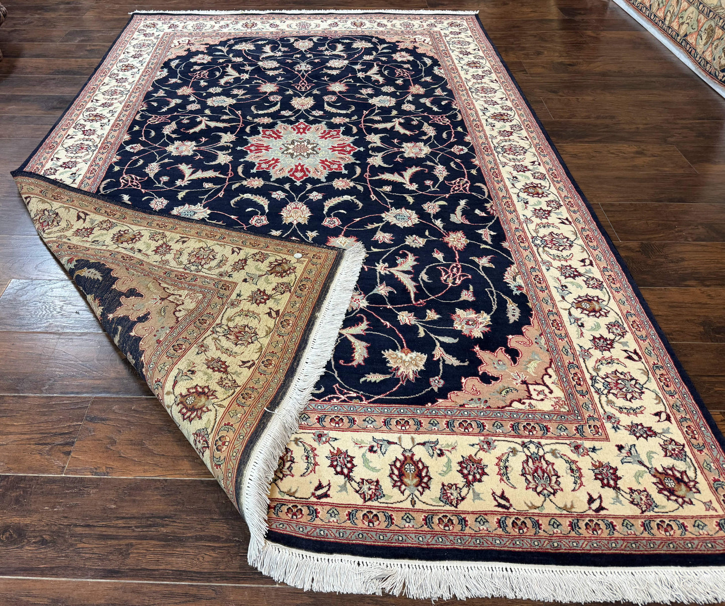 Navy Blue Pak Persian Rug 6x10, Floral Medallion, Traditional Persian Area Rug, Fine 240 KPSI