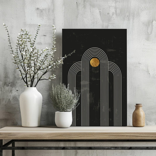 Abstract Line Art Dots and Lines Aluminum Print