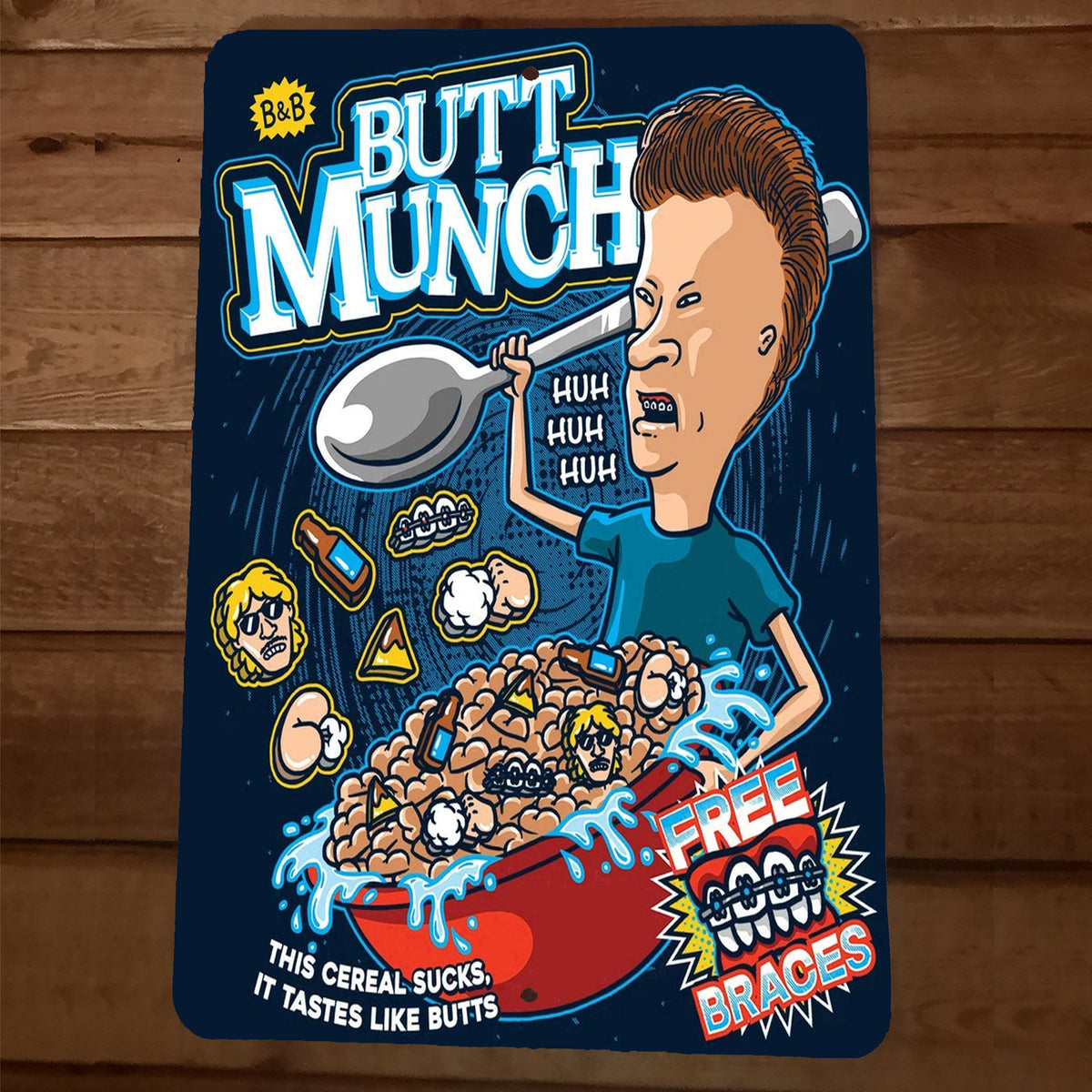 Butt Munch This Cereal Sucks Beavis and Butthead 8x12 Metal Wall Sign Comedy Cartoon TV Show
