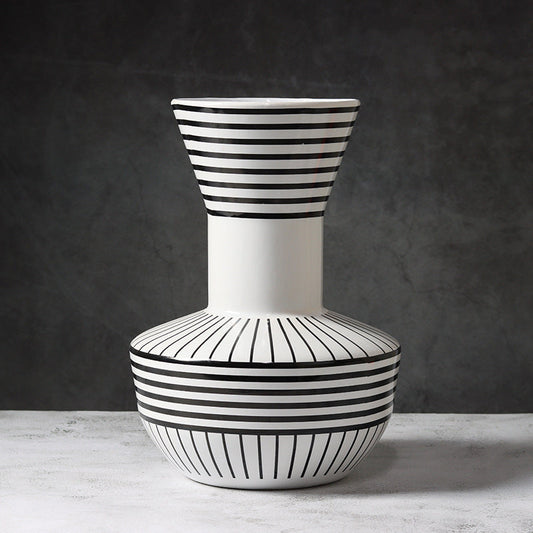 Black And White Striped Geometric Ceramic Vase Flower Ornaments