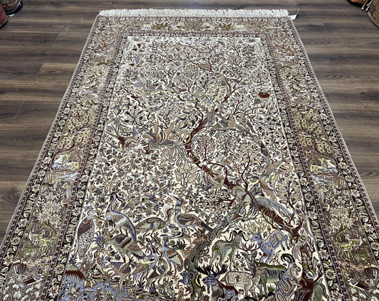 Persian Isfahan Rug 5x8 - Tree of Life, Animal Pictorials, Kork Wool & Silk