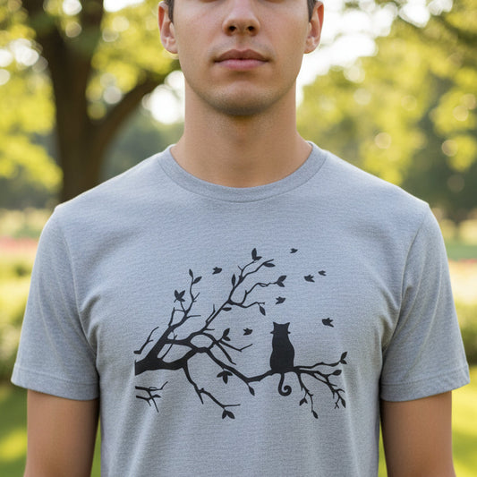 Quiet Cat Windy Branch Tee | Minimalist Cat Silhouette Shirt