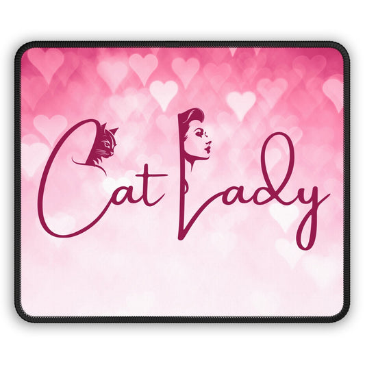 Cat Lady Hearts Gaming Mouse Pad for Cat Lovers and Gamers