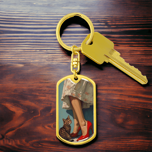 Cat Lady in Red Keychain