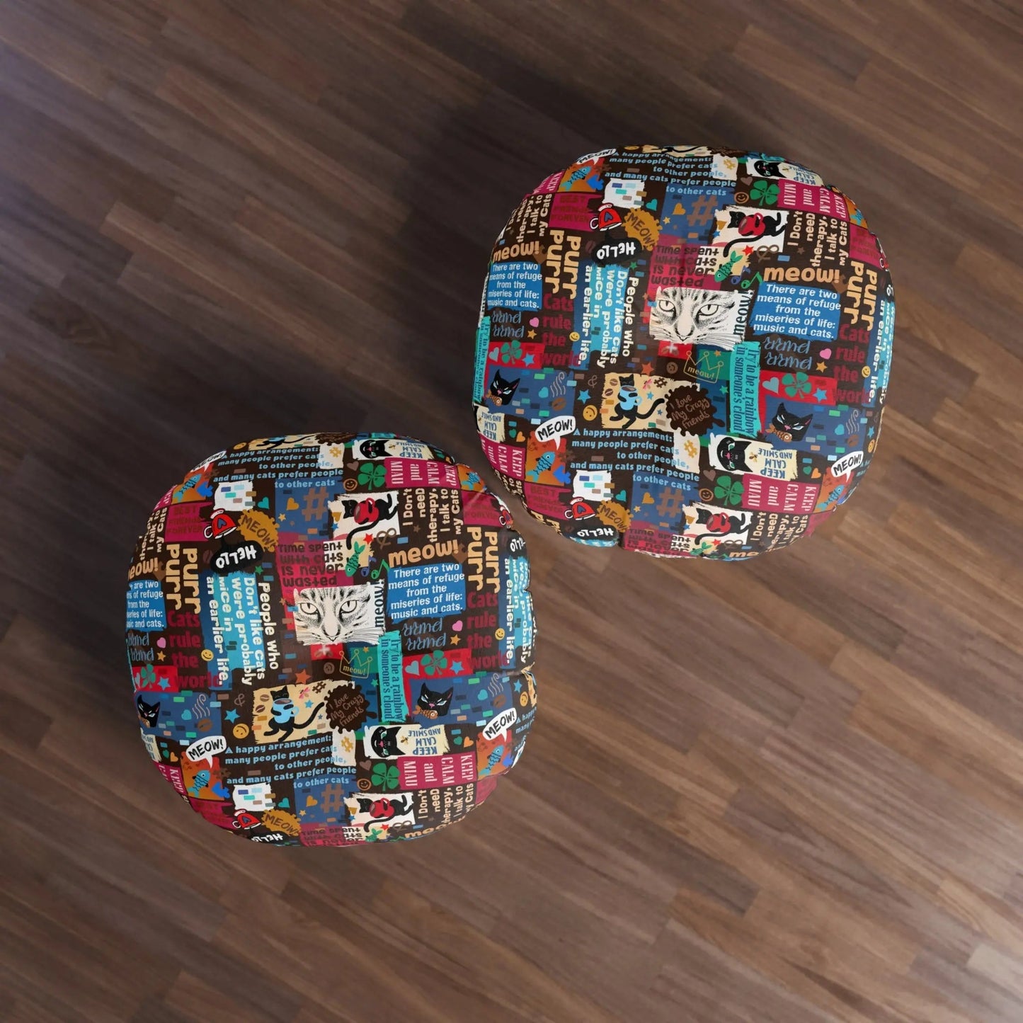 Cat Lover Tufted Floor Pillow - Round Decorative Cushion with Fun Cat Quotes