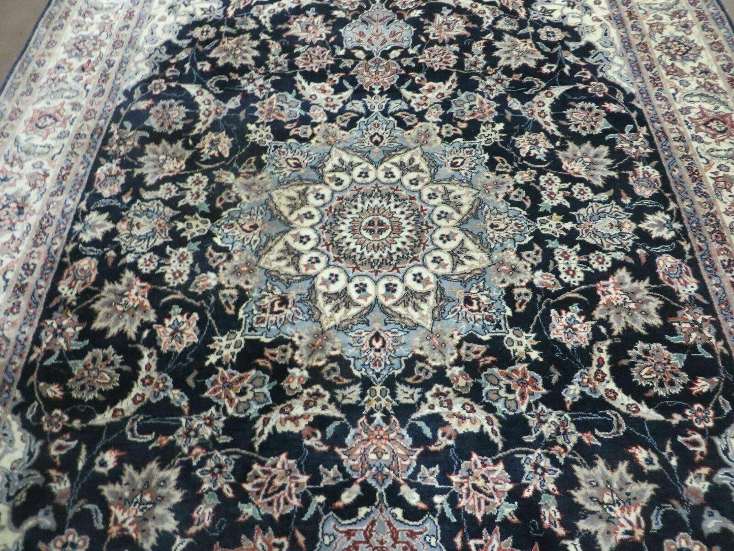 4' X 7' Vintage Handmade India Wool Silk Accent Rug Hand Knotted Black Organic