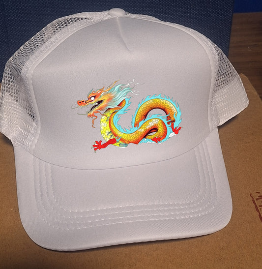 Adjustable Trucker Baseball Cap with Chinese Dragon Artwork