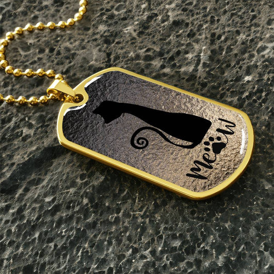 Meow Cat Dog Tag Necklace – Minimalist Cat Lover Pendant