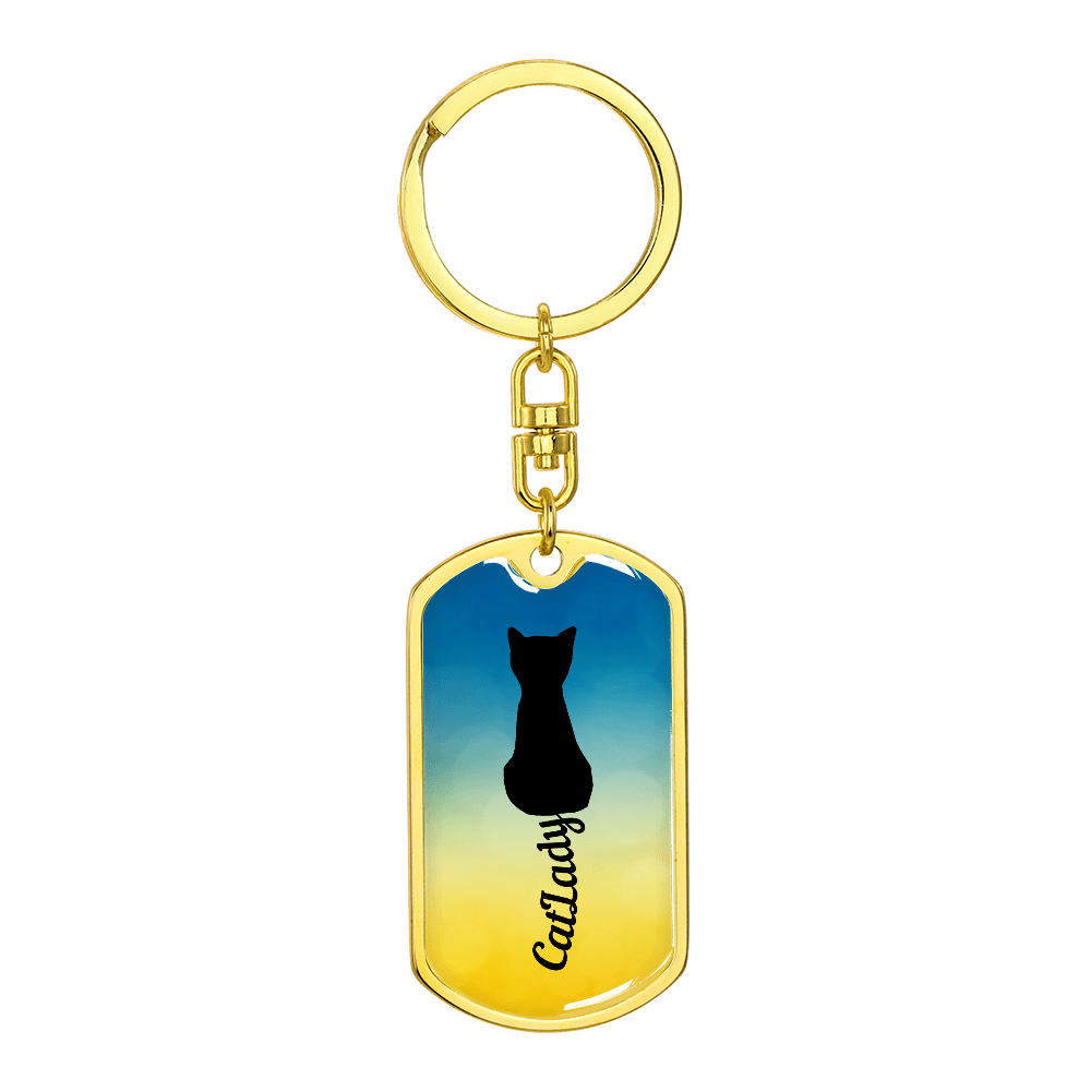 Cursive Tail Cat Lady Keychain