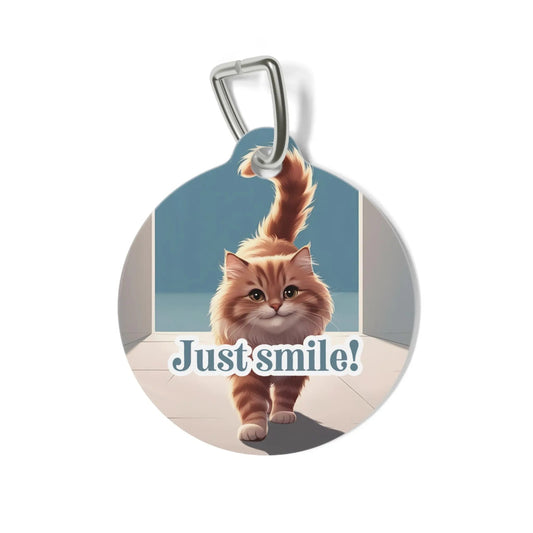 Cute Cat Pet Tag - 'Just Smile!' Decorative Tag for Dogs and Cats