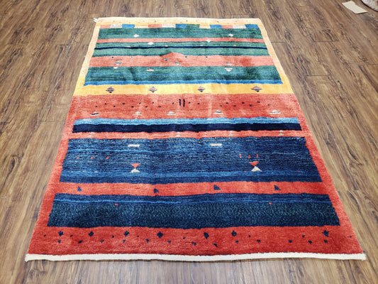 Colorful Persian Gabbeh Rug 4x6, Soft Pile, Colorful Rug, Handmade Hand Knotted Wool Carpet, Home Office Rug, Area Rug for Bedroom 4 x 6 ft