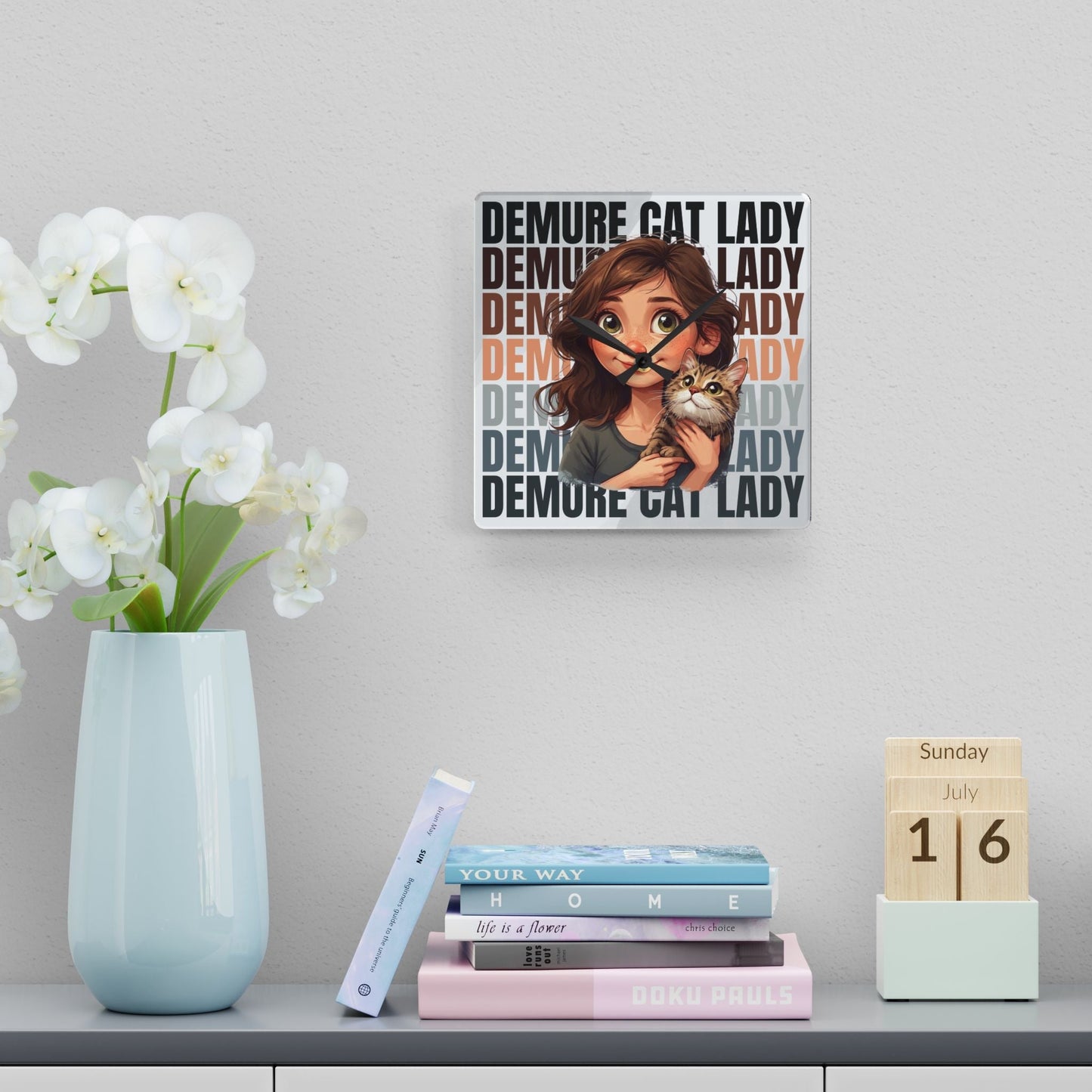 Demure Cat Lady Acrylic Wall Clock