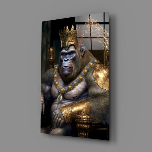 Ape King in Throne Glass Wall Art || Designer Collection