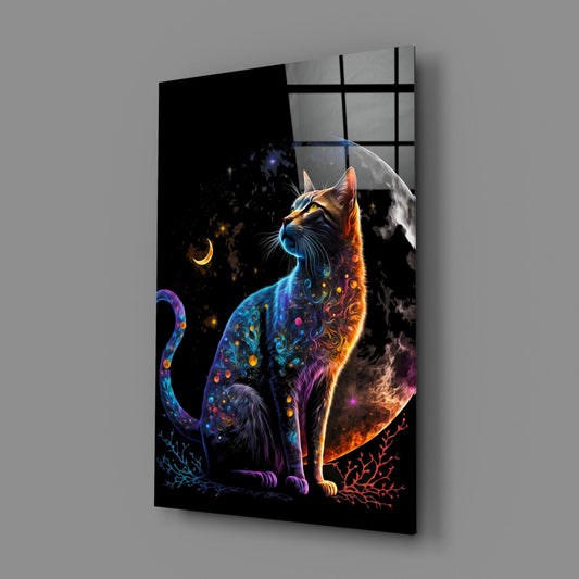 Moon Cat Glass Wall Art || Designer Collection