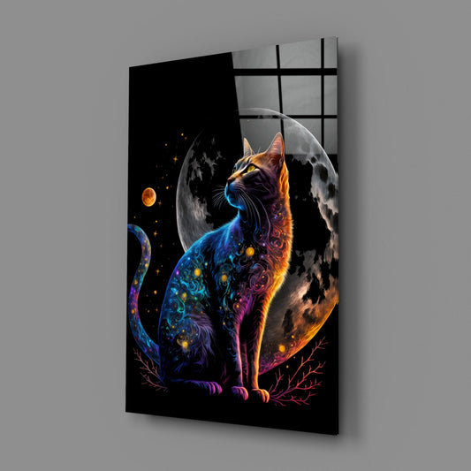 Moon Cat Glass Wall Art || Designer Collection