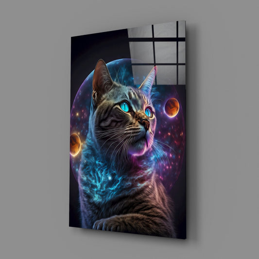 Moon Cat Glass Wall Art || Designer Collection