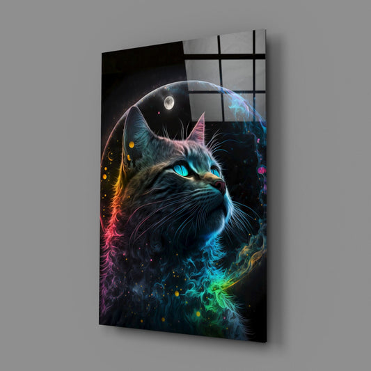 Moon Cat Glass Wall Art || Designer Collection