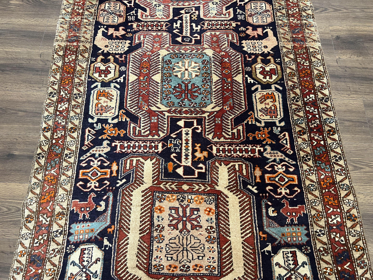 Persian Ardabil Wide Runner Rug 4x10 - Geometric Medallions & Animal Pictorials