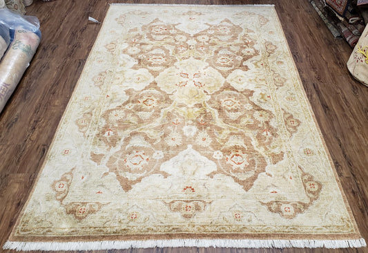 6x9 Pakistani Peshawar Rug, Handmade Wool Carpet, Soft Neutral Colors Rug, Vintage Rug for Modern Home