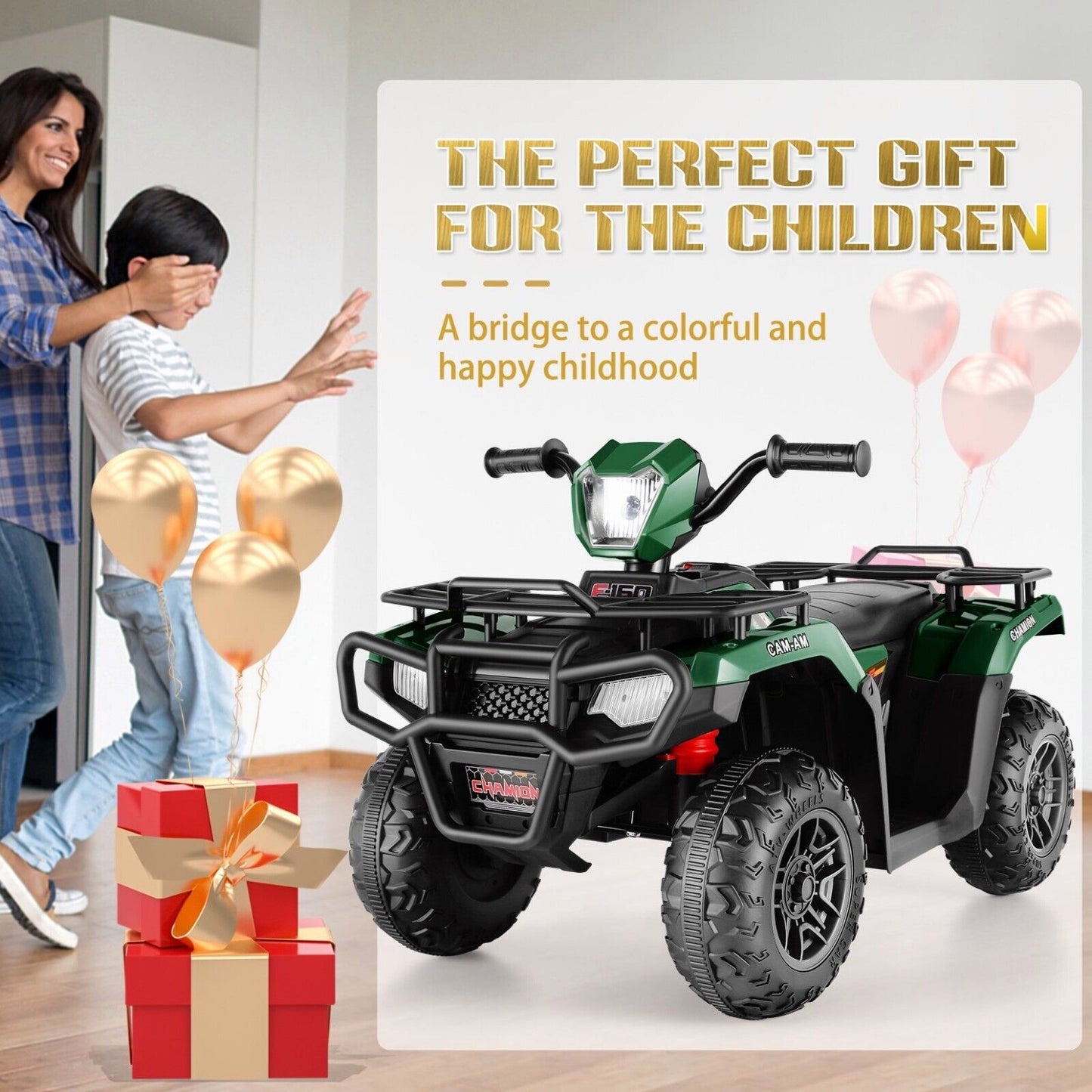 Electric Kids ATV Ride On Car with Music, LED Lights, and USB - Black Quad 4-Wheeler