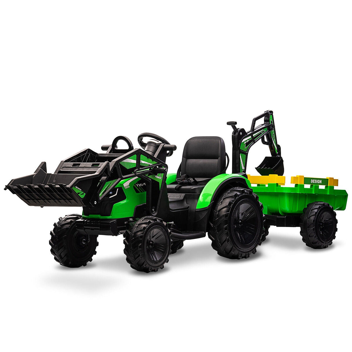 12V Electric Ride On Tractor Toy with Remote Control, Trailer, and LED Light - Perfect Gift for Kids