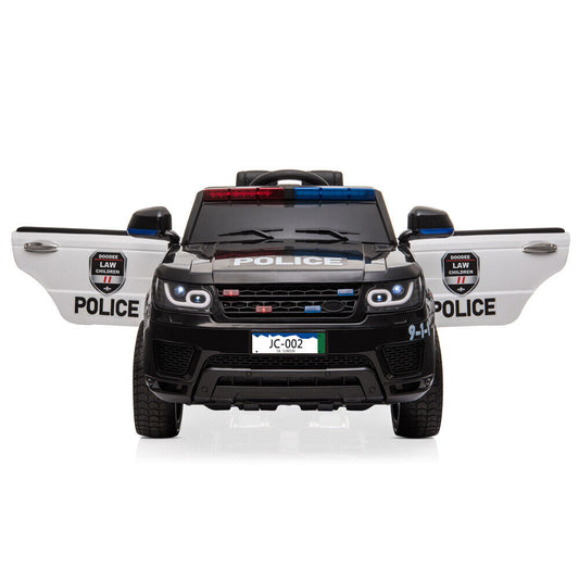 Electric Police Car for Kids with Remote Control, Flashing Lights, Music, and Horn - 12V