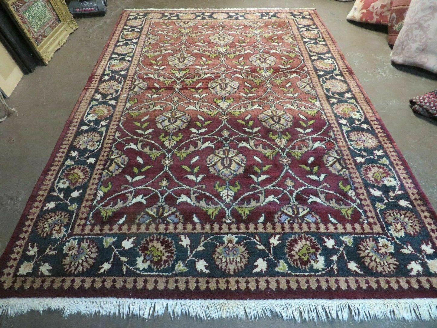 6' X 9' Vintage Handmade India Jaipur Wool Rug Vegetable Dyes Nice Red Floral